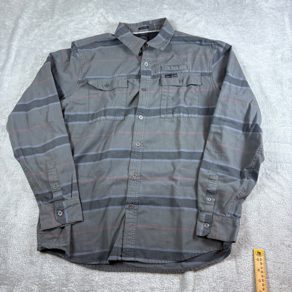 Wrangler Shirt Mens Large ATG All Terrain Gear Regular Fit Striped Grey